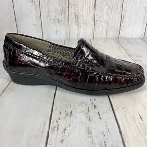 Jenny By Ara Mokassin Womens Loafers Size 5 Brown Croc Print Leather Slip On